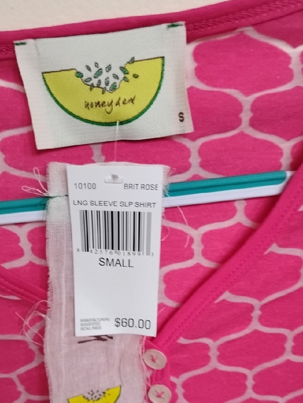 D- NWT Honeydew Intimates Hot Pink Geometric Henley Top - Picture 9 of 12